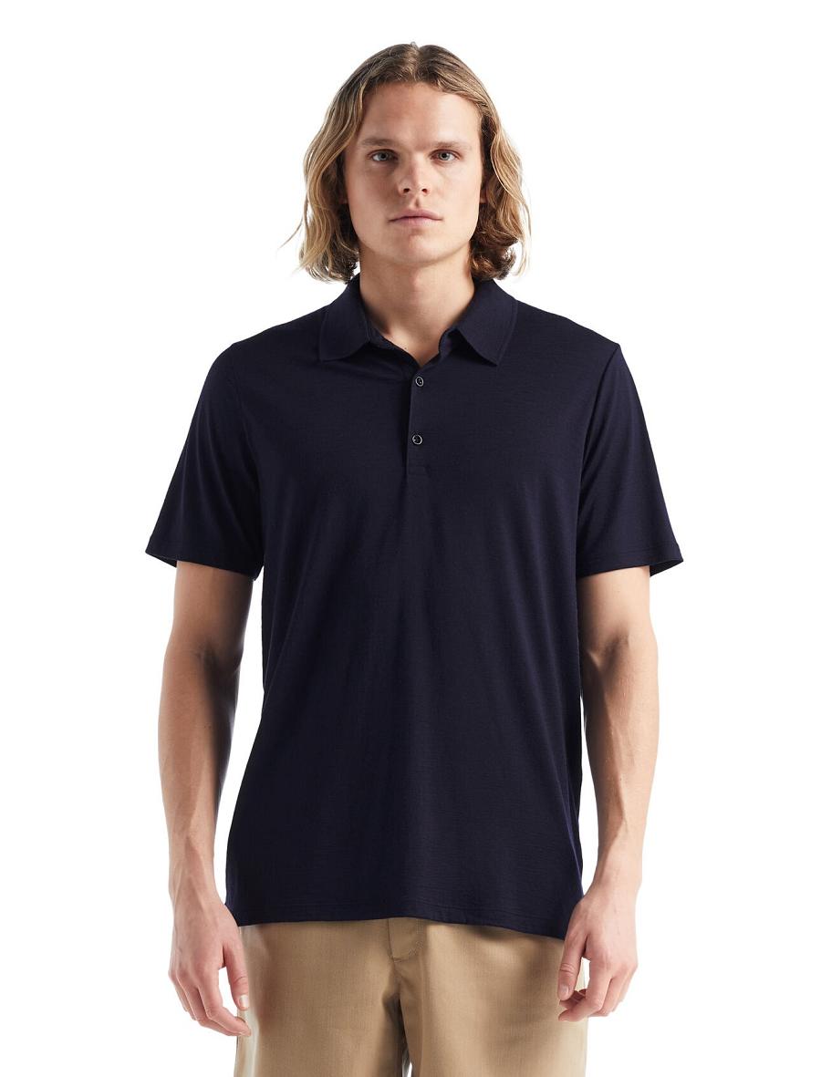 Midnight Navy Icebreaker Merino Tech Lite II Short Sleeve Polo Men's T Shirts | AU 1160MQZA